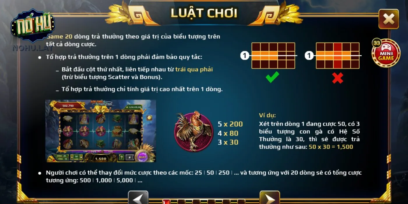 Luật chơi phổ biến trong game Sơn Tinh Thuỷ Tinh