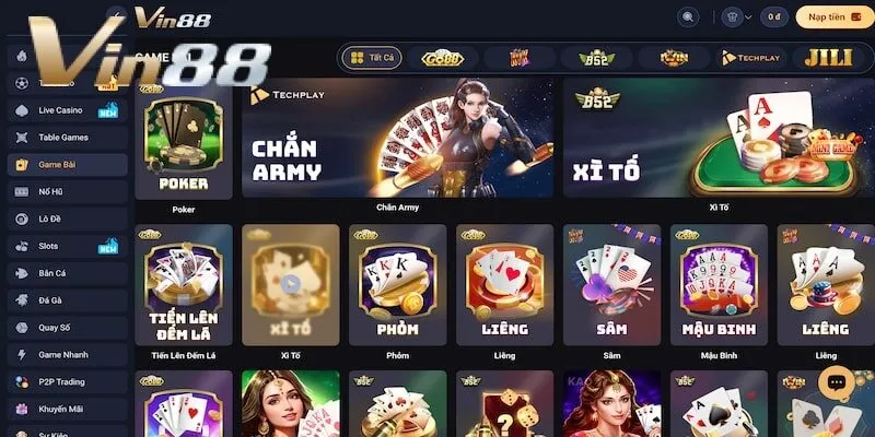 Hàng loạt game bài hay tại Vin88